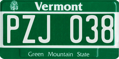 VT license plate PZJ038