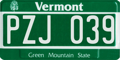 VT license plate PZJ039