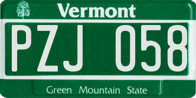 VT license plate PZJ058