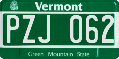VT license plate PZJ062