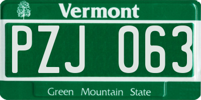 VT license plate PZJ063