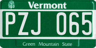VT license plate PZJ065