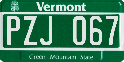VT license plate PZJ067