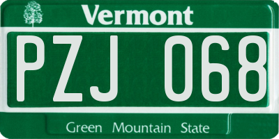 VT license plate PZJ068