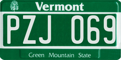VT license plate PZJ069