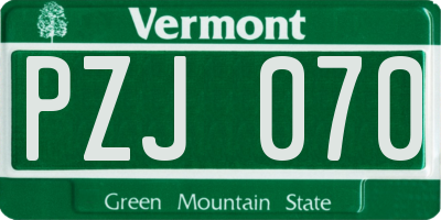 VT license plate PZJ070