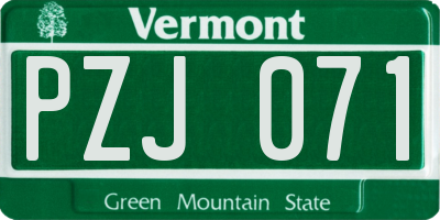 VT license plate PZJ071
