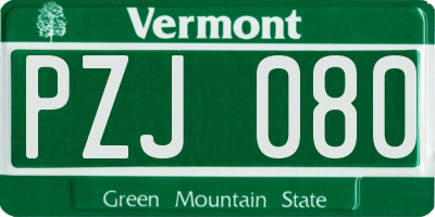 VT license plate PZJ080