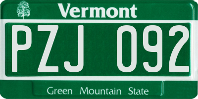 VT license plate PZJ092