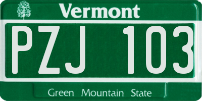 VT license plate PZJ103