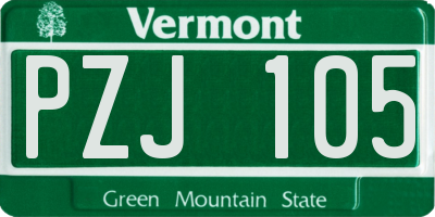 VT license plate PZJ105