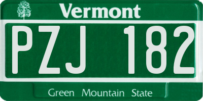 VT license plate PZJ182