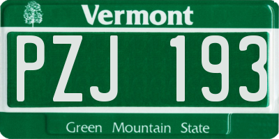 VT license plate PZJ193