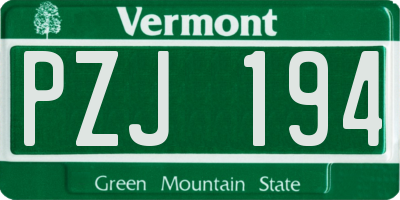 VT license plate PZJ194