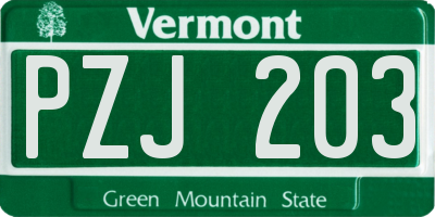 VT license plate PZJ203