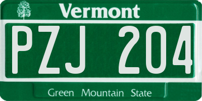 VT license plate PZJ204