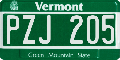 VT license plate PZJ205