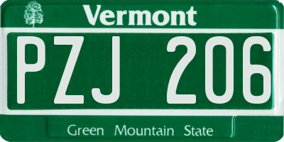 VT license plate PZJ206