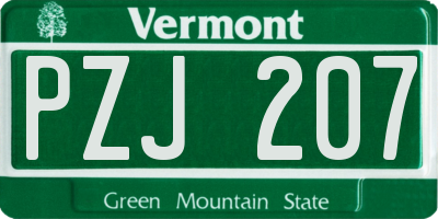VT license plate PZJ207