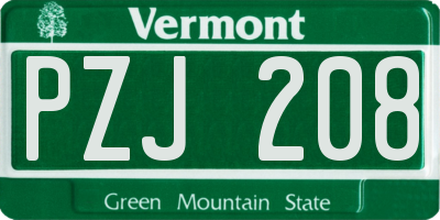 VT license plate PZJ208