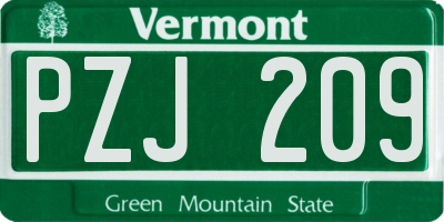 VT license plate PZJ209
