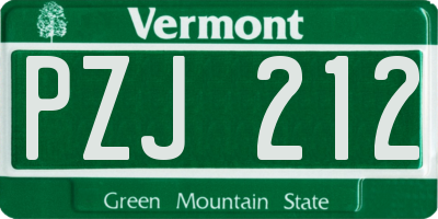 VT license plate PZJ212