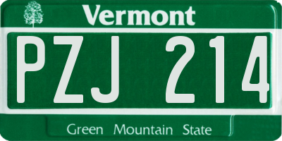 VT license plate PZJ214