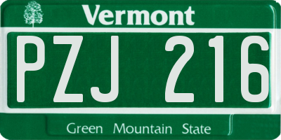 VT license plate PZJ216
