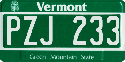 VT license plate PZJ233