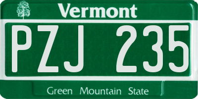 VT license plate PZJ235