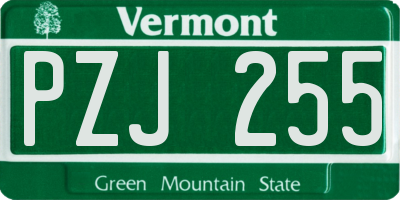 VT license plate PZJ255