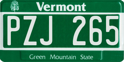 VT license plate PZJ265