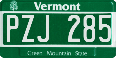 VT license plate PZJ285