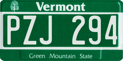VT license plate PZJ294