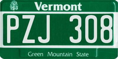 VT license plate PZJ308
