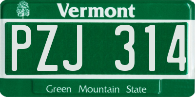 VT license plate PZJ314