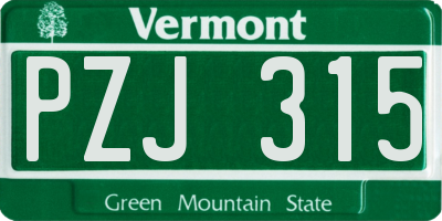 VT license plate PZJ315