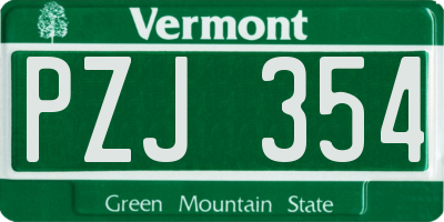 VT license plate PZJ354