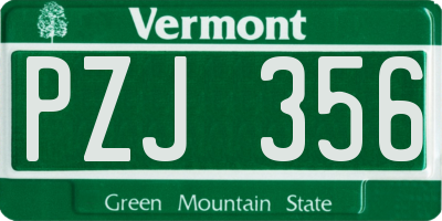 VT license plate PZJ356