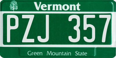 VT license plate PZJ357