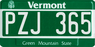 VT license plate PZJ365