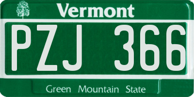 VT license plate PZJ366