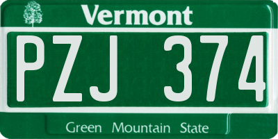 VT license plate PZJ374