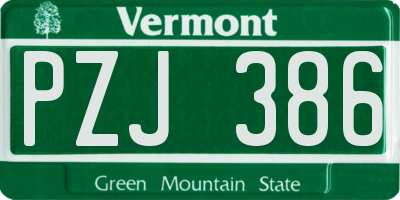 VT license plate PZJ386