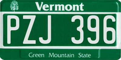 VT license plate PZJ396