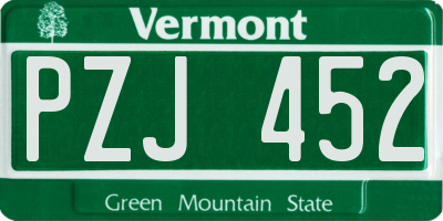VT license plate PZJ452