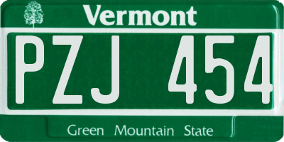 VT license plate PZJ454
