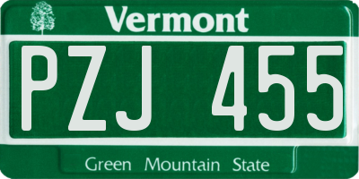 VT license plate PZJ455