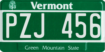 VT license plate PZJ456