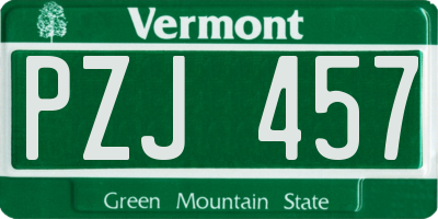 VT license plate PZJ457